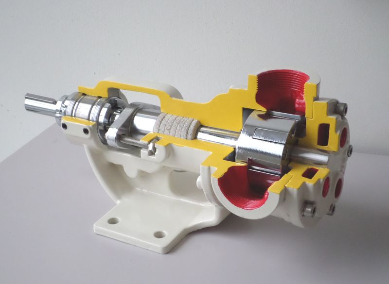 Doorsnede van een tandwielpomp (internal gear)